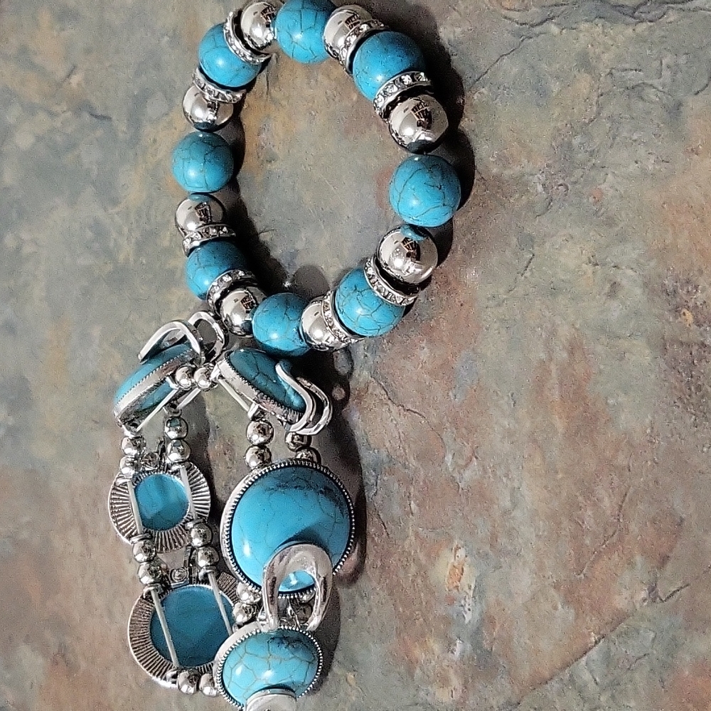 Pair of turquoise stone bracelets